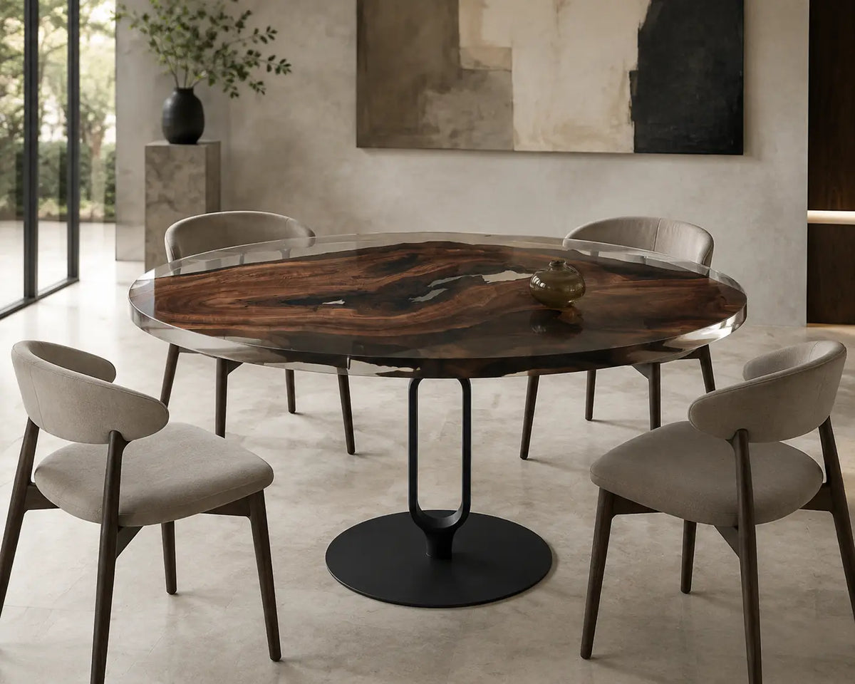 Smoked Halo Walnut Epoxy Round Dining Table RT23