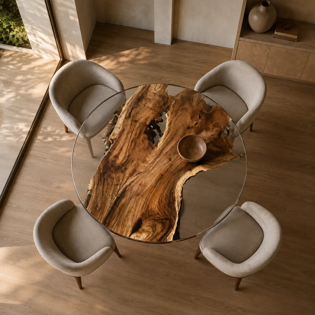 Sunlit Edge Clear Epoxy Walnut Round Dining Table – RT24