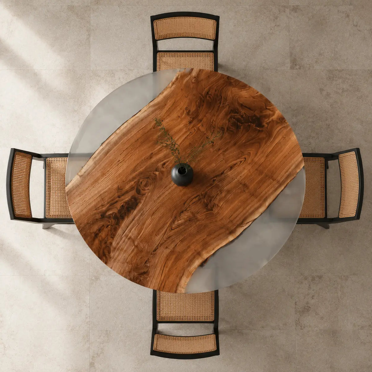 Sunlit Edge Clear Epoxy Walnut Round Dining Table RT24