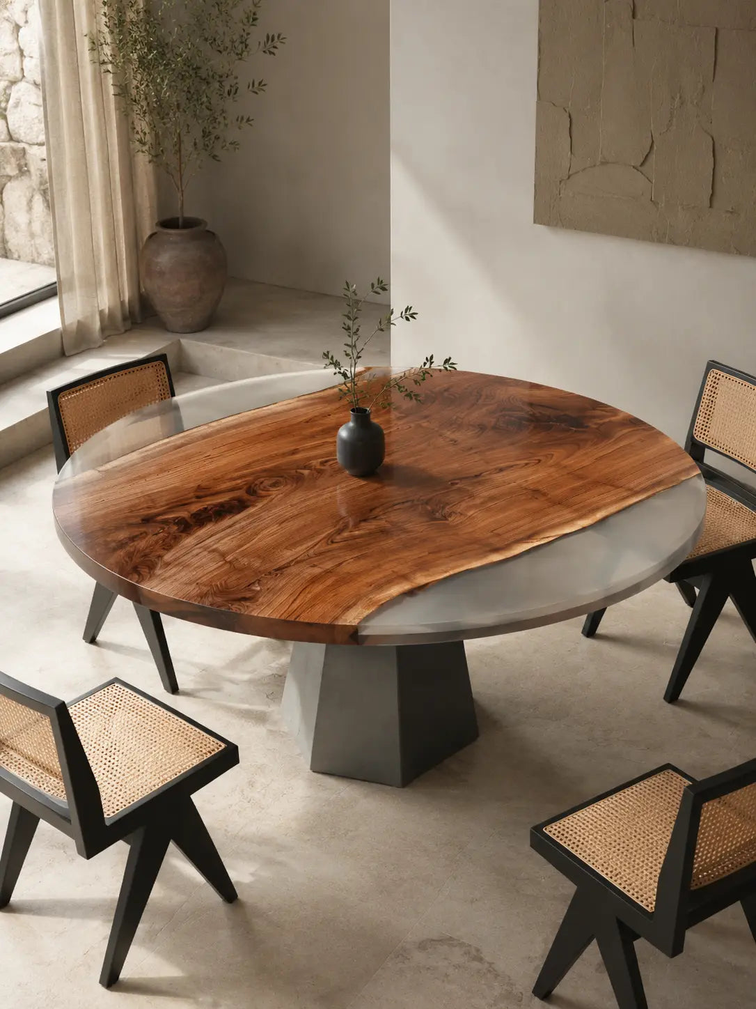 Sunlit Edge Clear Epoxy Walnut Round Dining Table RT24
