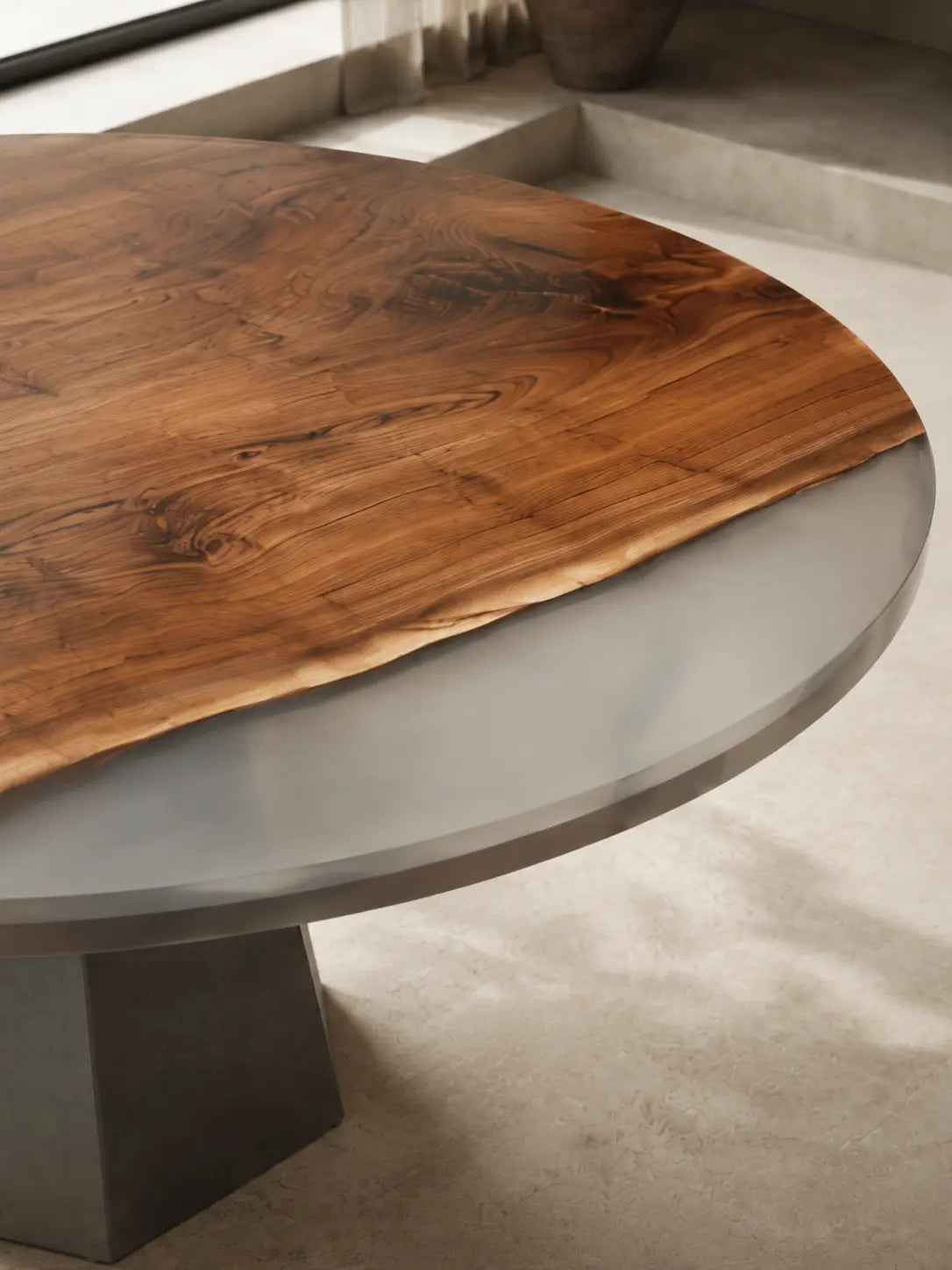 Sunlit Edge Clear Epoxy Walnut Round Dining Table RT24