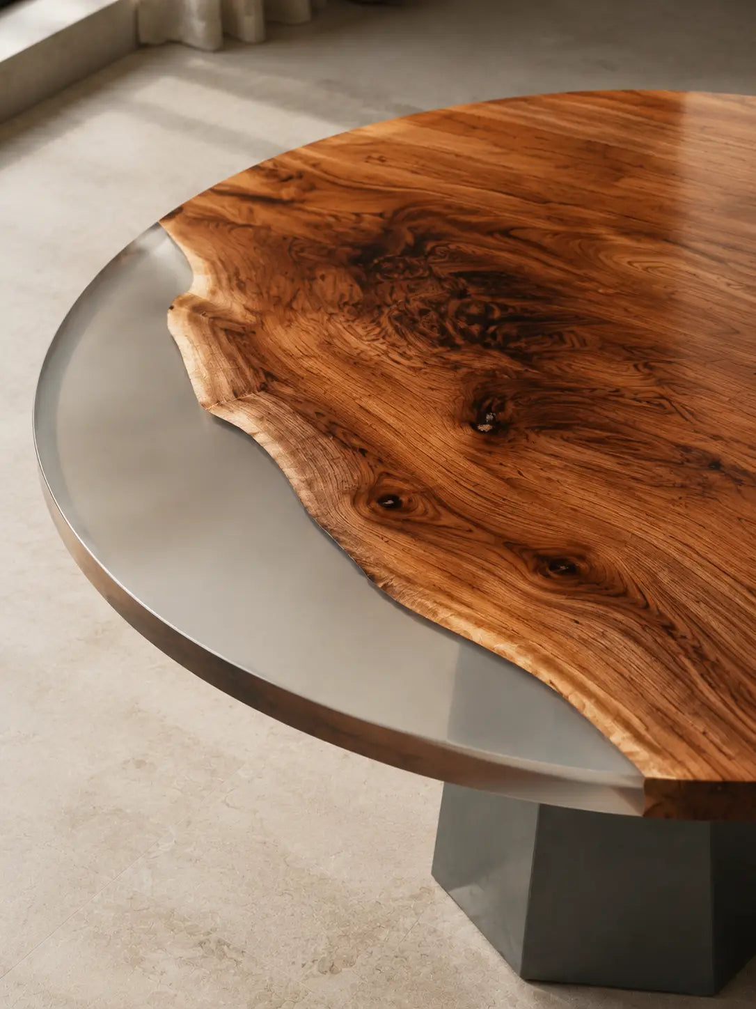 Sunlit Edge Clear Epoxy Walnut Round Dining Table RT24