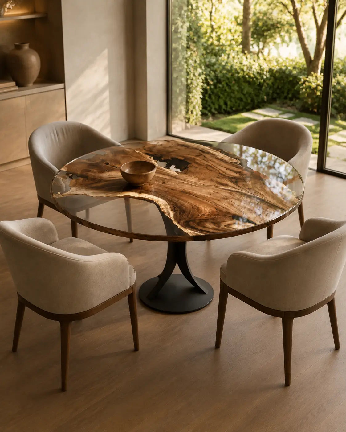 Driftwood Halo Clear Epoxy Walnut Round Dining Table RT25