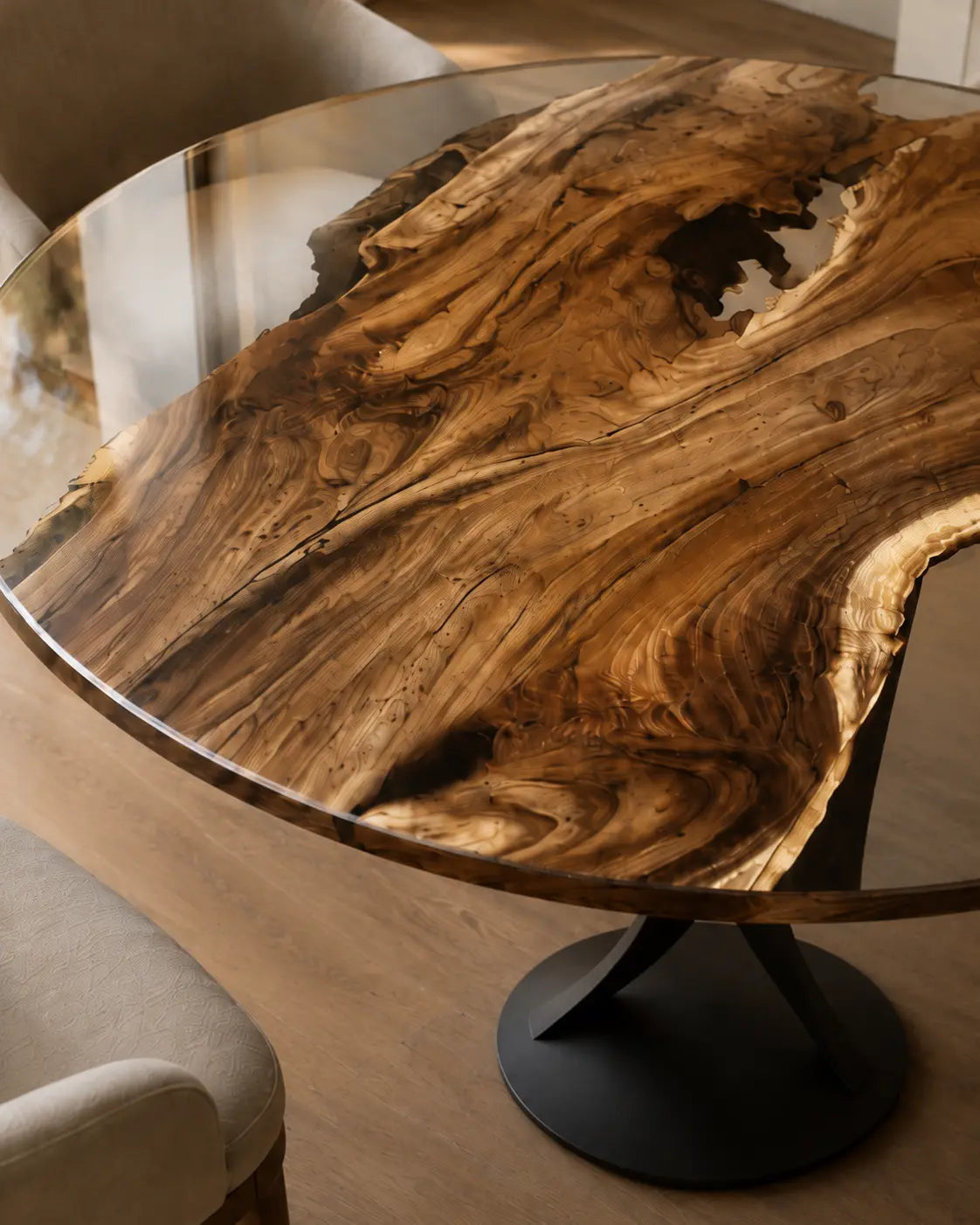 Driftwood Halo Clear Epoxy Walnut Round Dining Table RT25