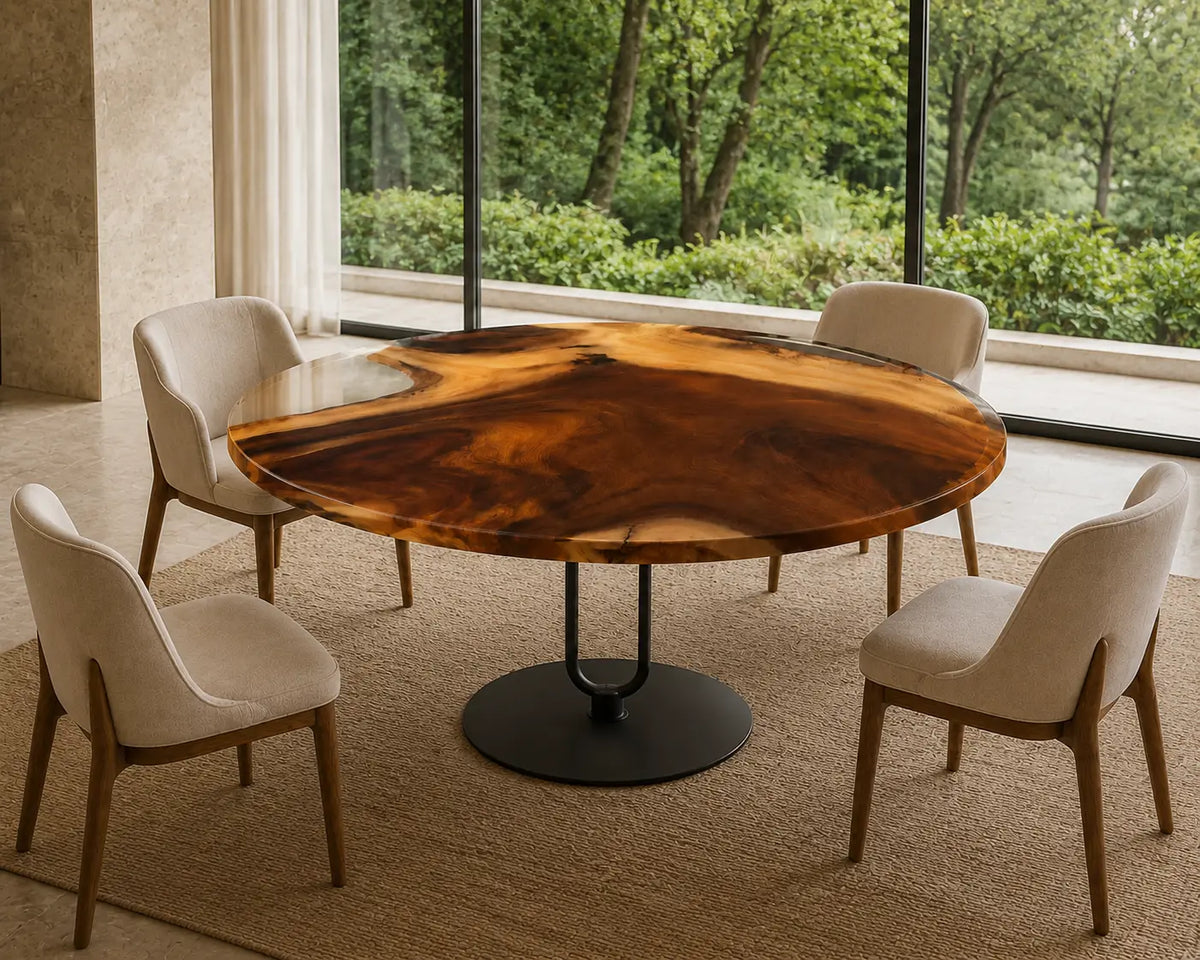 Amber Plains Walnut Epoxy Round Dining Table – RT26