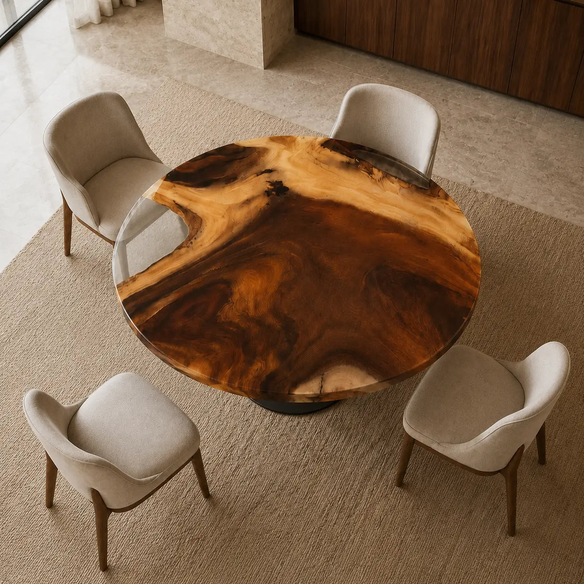 Amber Plains Walnut Epoxy Round Dining Table RT26