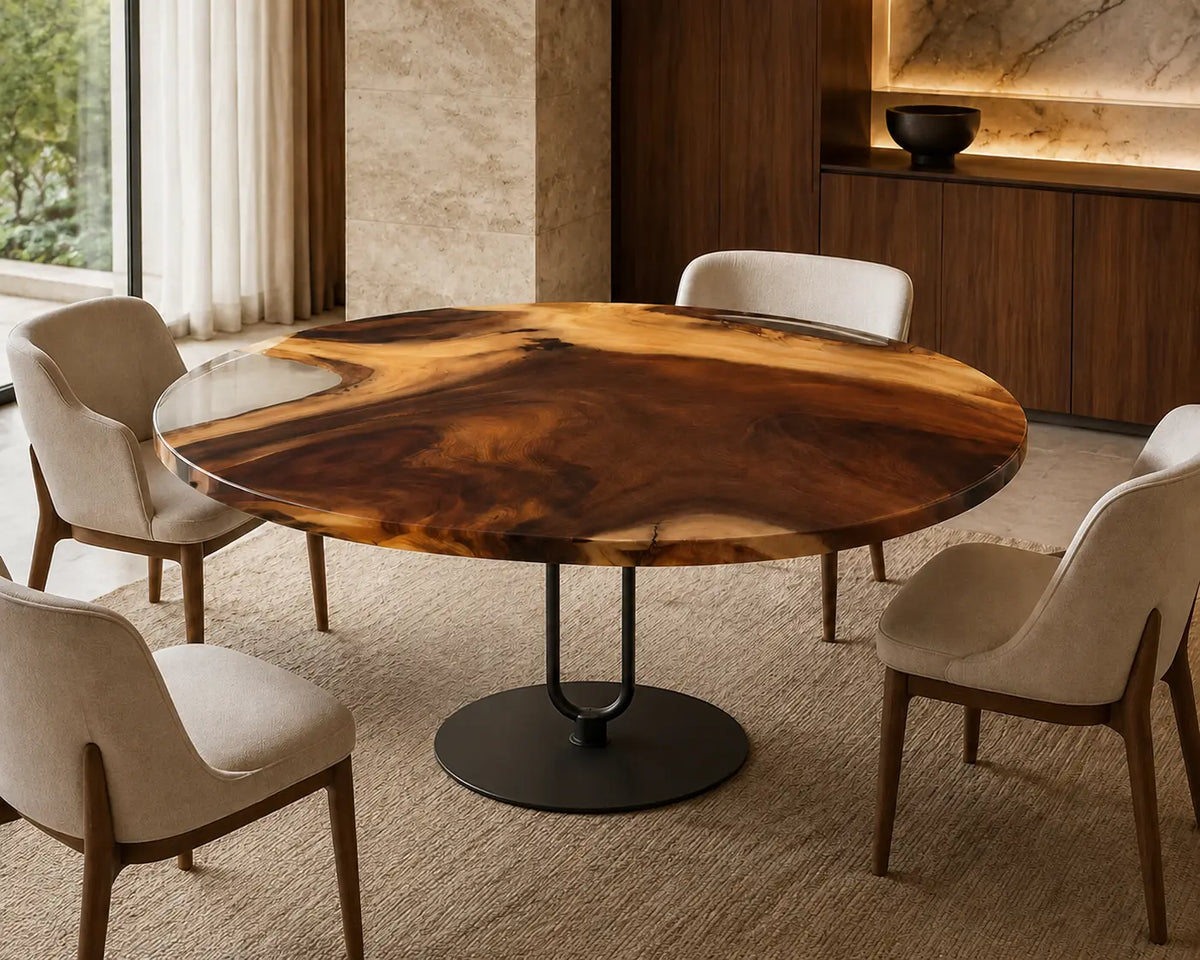 Amber Plains Walnut Epoxy Round Dining Table RT26