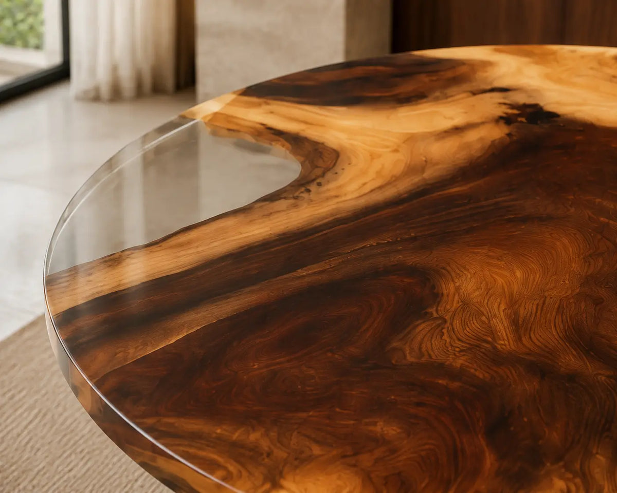 Amber Plains Walnut Epoxy Round Dining Table RT26