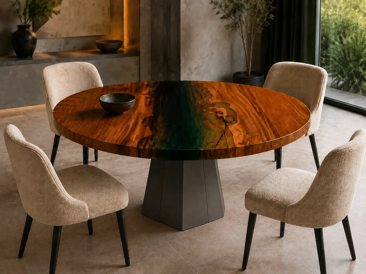 Emerald Rift Green Epoxy Walnut Round Dining Table – RT27