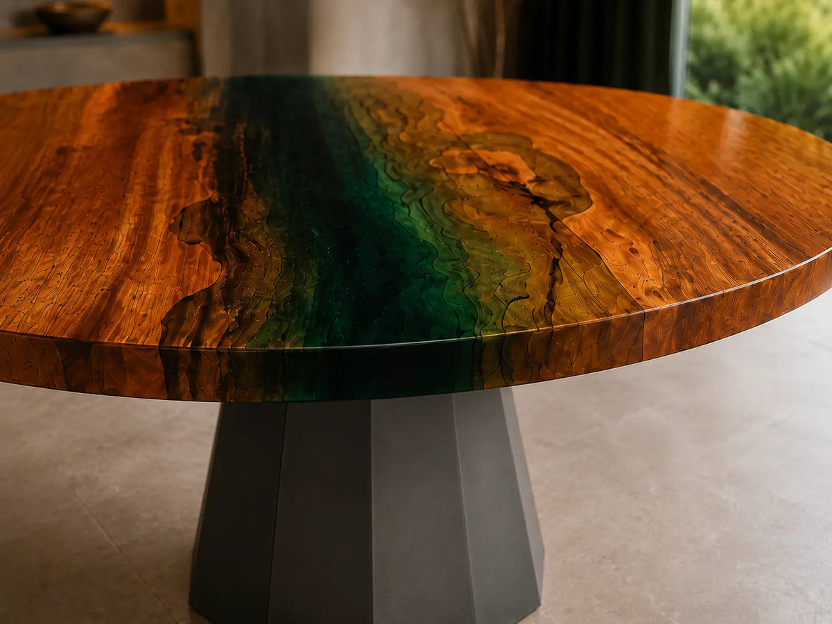 Emerald Rift Green Epoxy Walnut Round Dining Table RT27