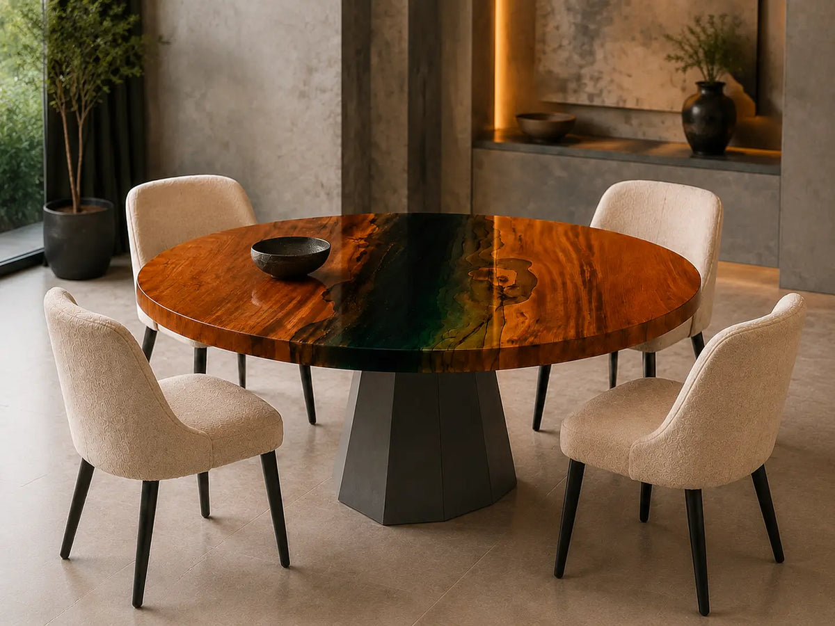 Emerald Rift Green Epoxy Walnut Round Dining Table RT27