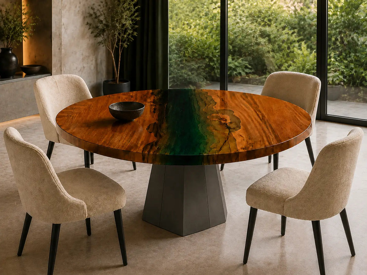 Emerald Rift Green Epoxy Walnut Round Dining Table RT27