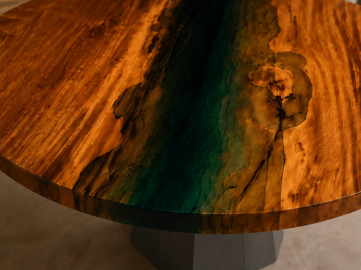 Emerald Rift Green Epoxy Walnut Round Dining Table RT27