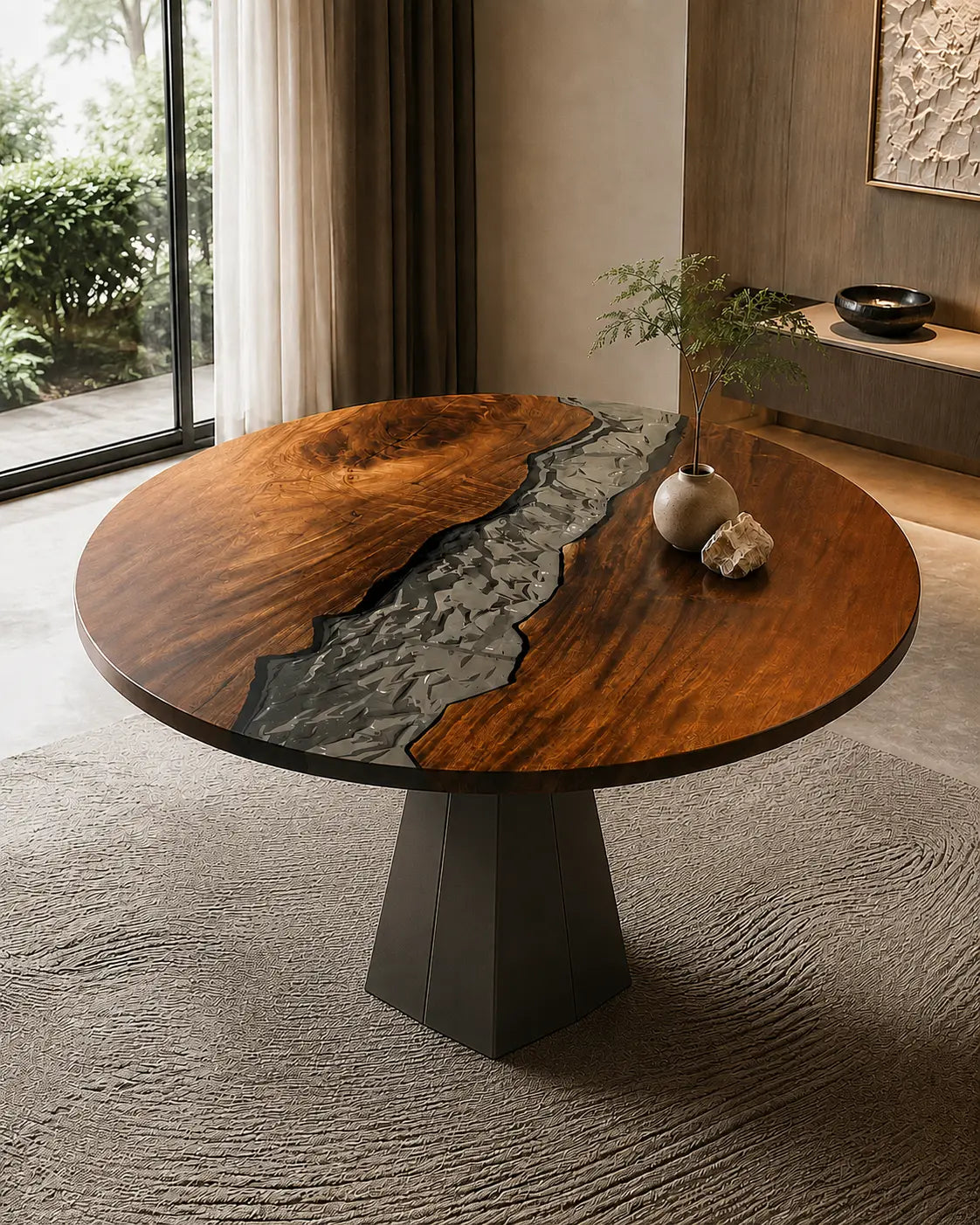 Stone Current Smoky Gray Epoxy Walnut Round Dining Table – RT28