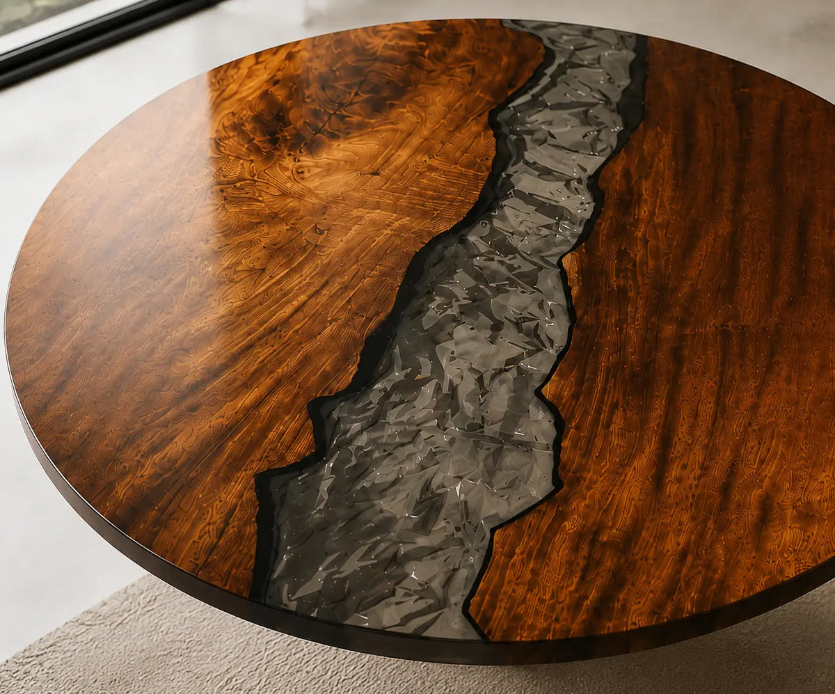 Stone Current Smoky Gray Epoxy Walnut Round Dining Table RT28