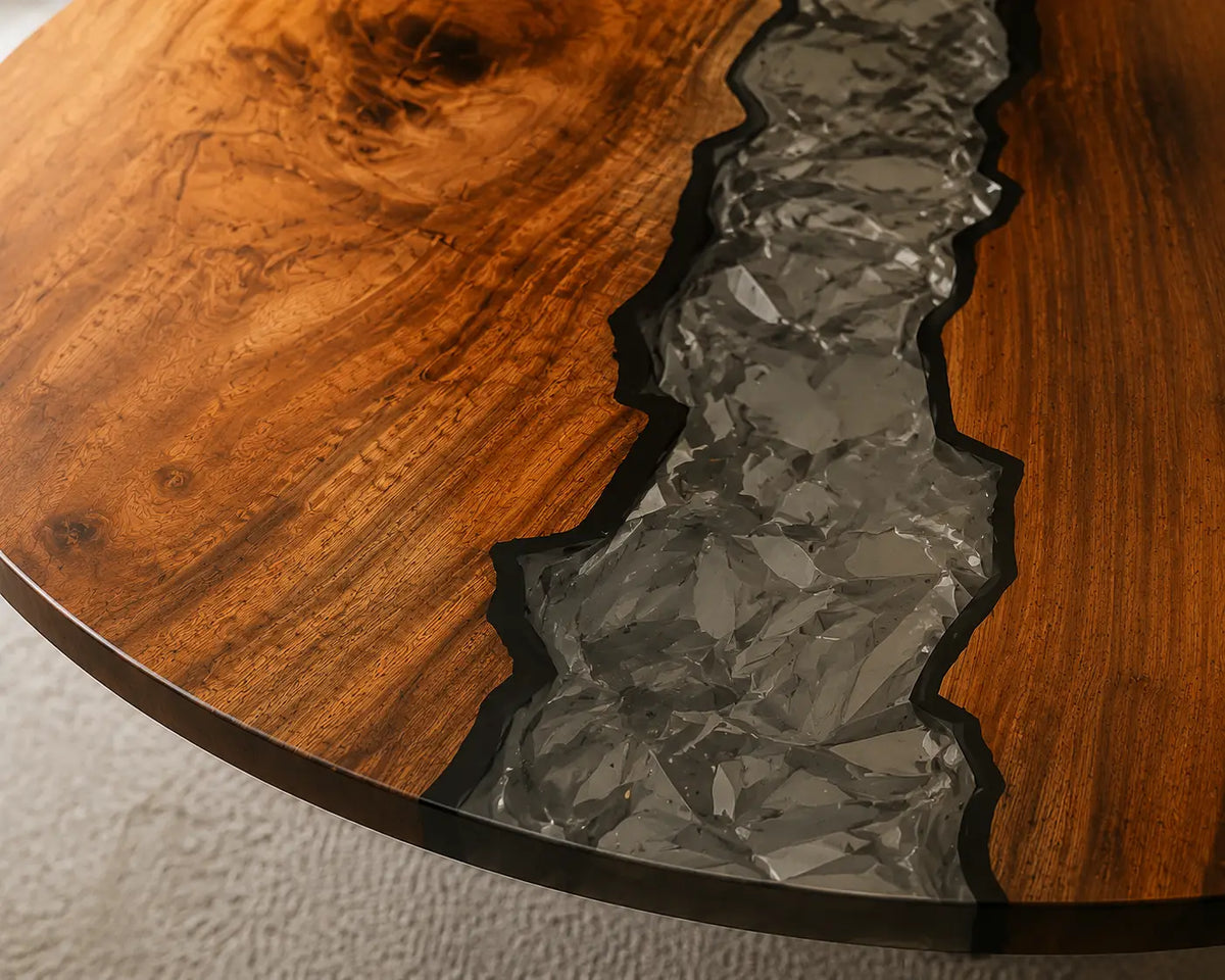 Stone Current Smoky Gray Epoxy Walnut Round Dining Table RT28