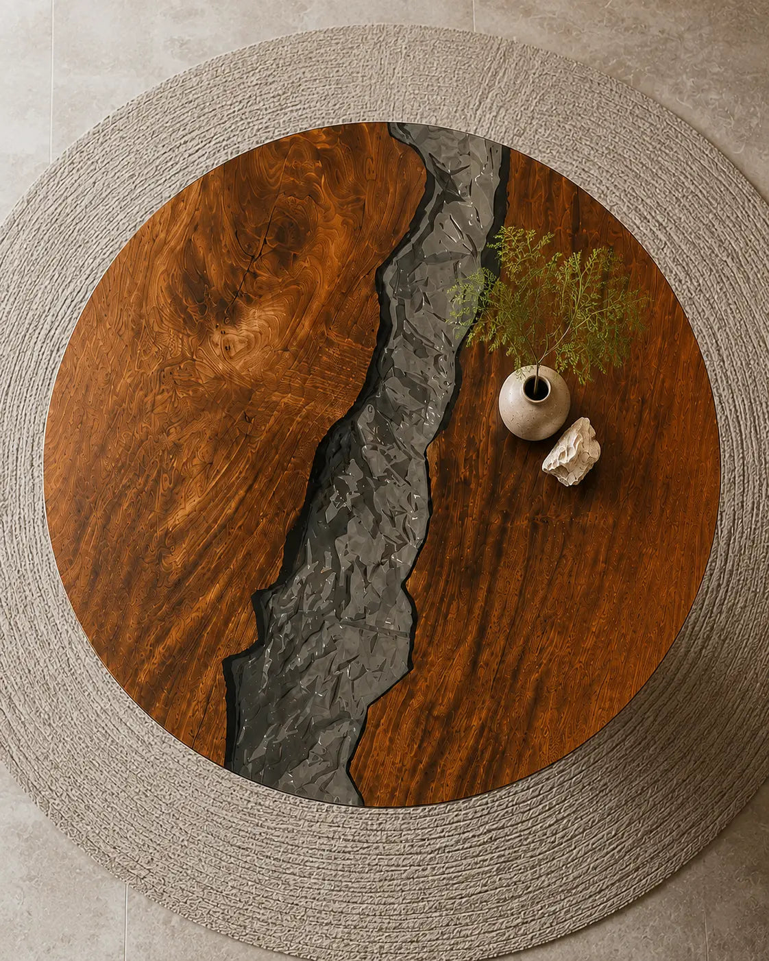 Stone Current Smoky Gray Epoxy Walnut Round Dining Table RT28