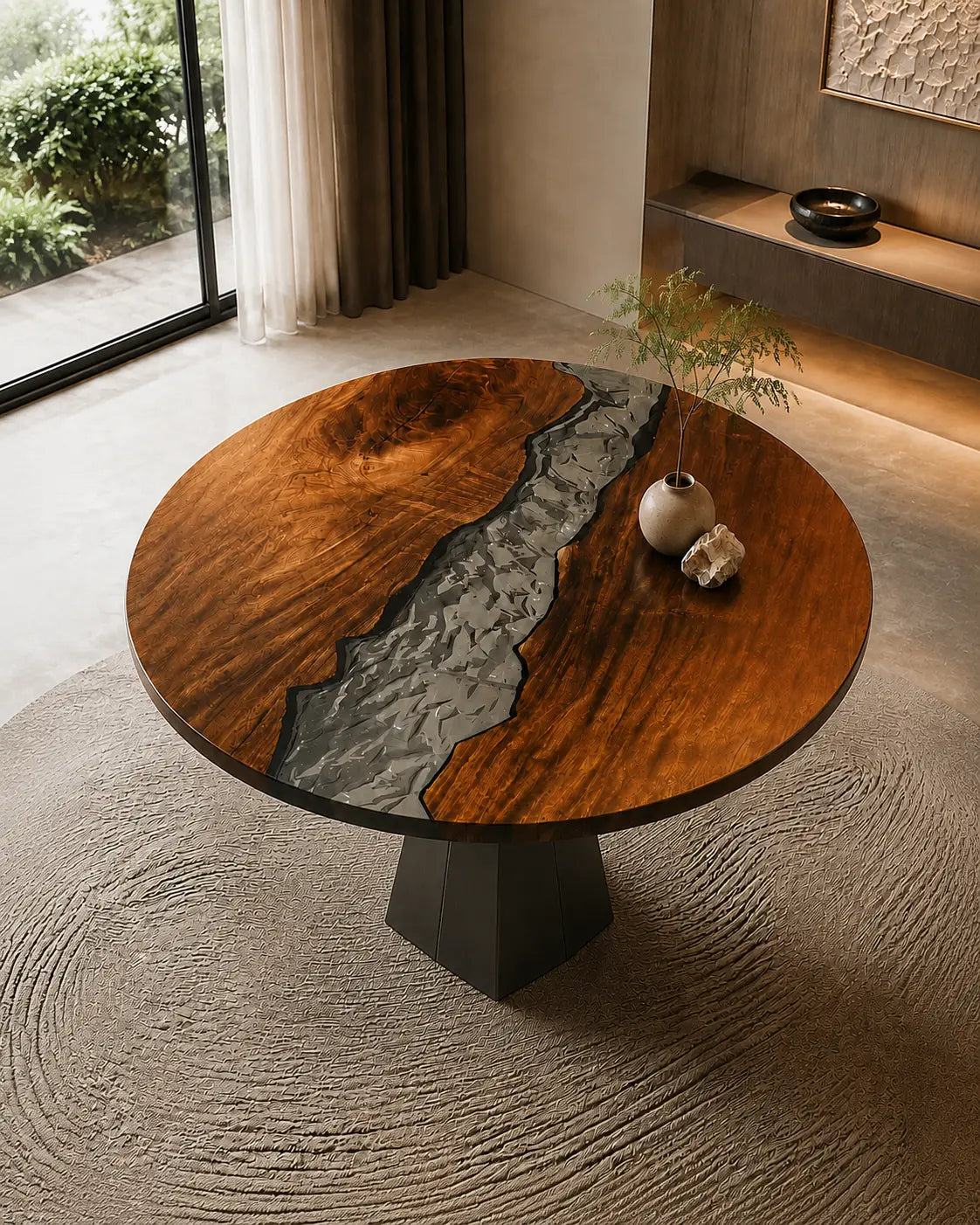 Stone Current Smoky Gray Epoxy Walnut Round Dining Table RT28