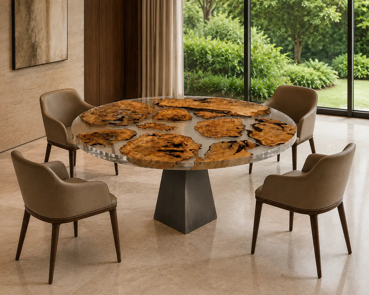 Verdant Passage Green Epoxy Walnut Round Dining Table – RT29