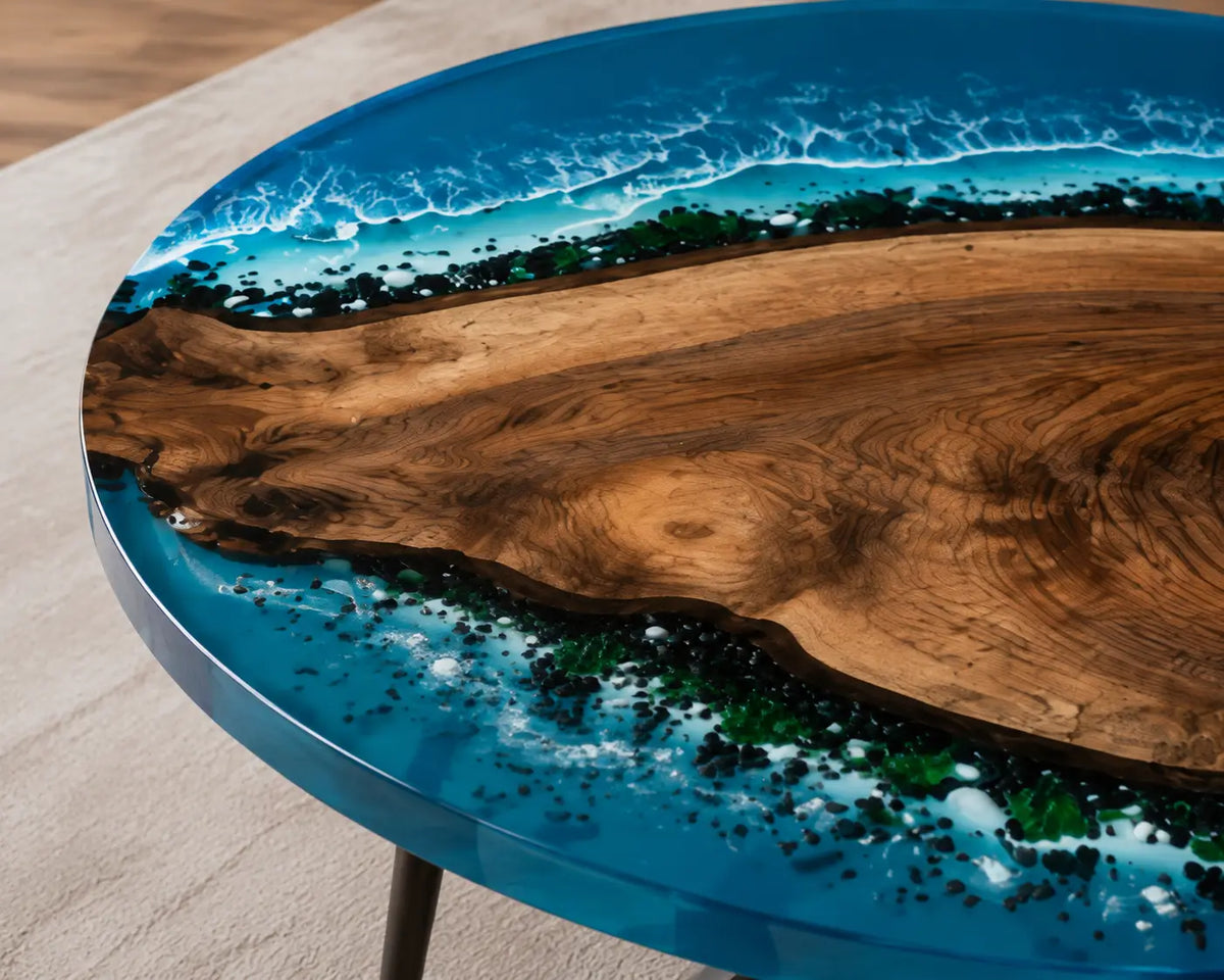 Tropical Tide Ocean Epoxy Black Walnut Round Dining Table RT30