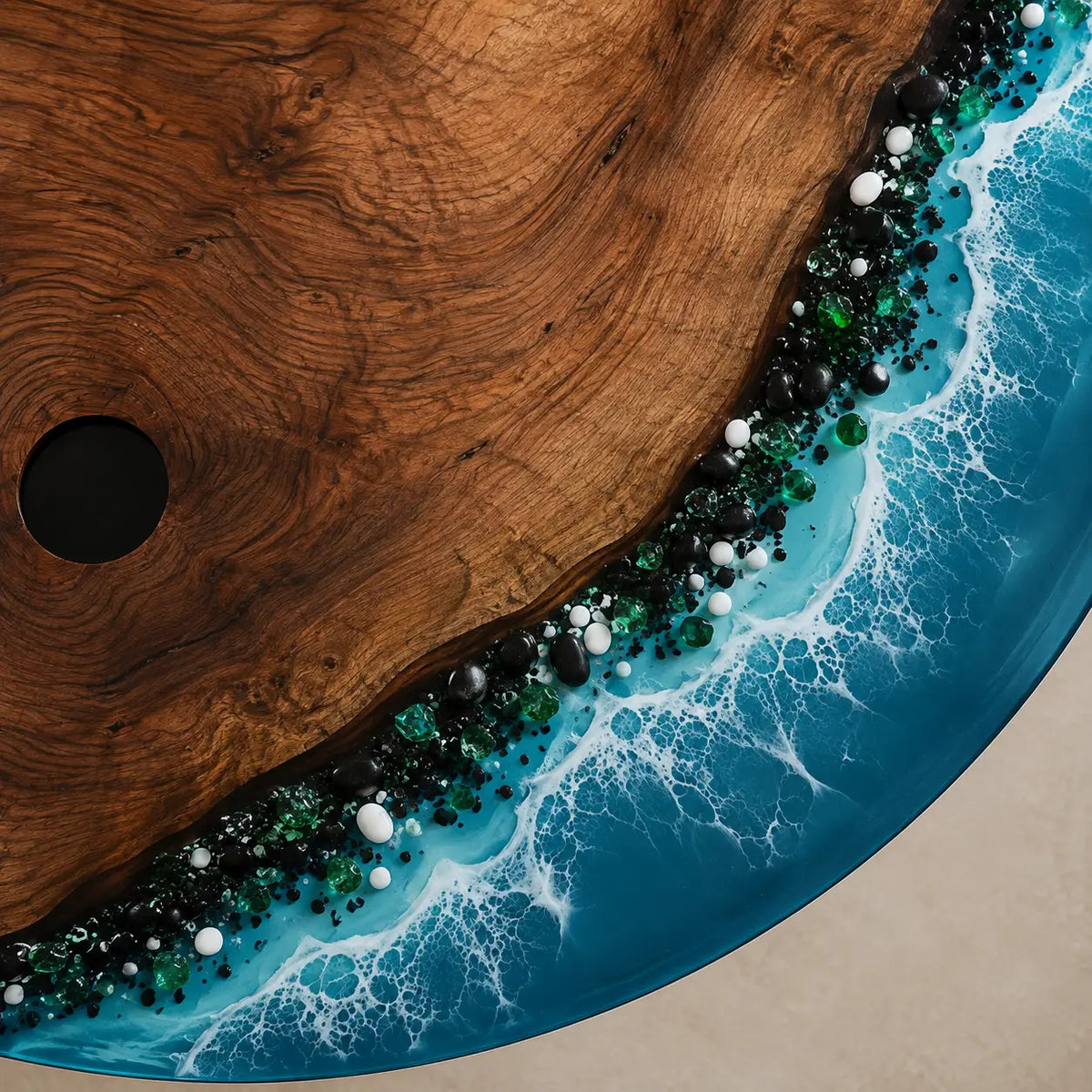 Tropical Tide Ocean Epoxy Black Walnut Round Dining Table RT30