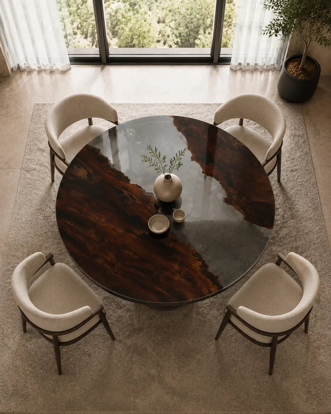 Glass Divide Clear Epoxy Black Walnut Round Dining Table – RT31