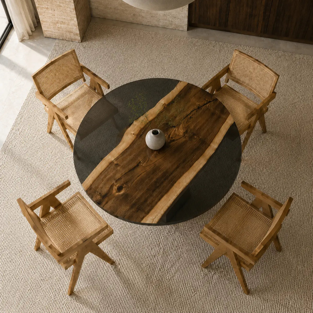 Shadow Banks Smoky Epoxy Black Walnut Round Dining Table RT32