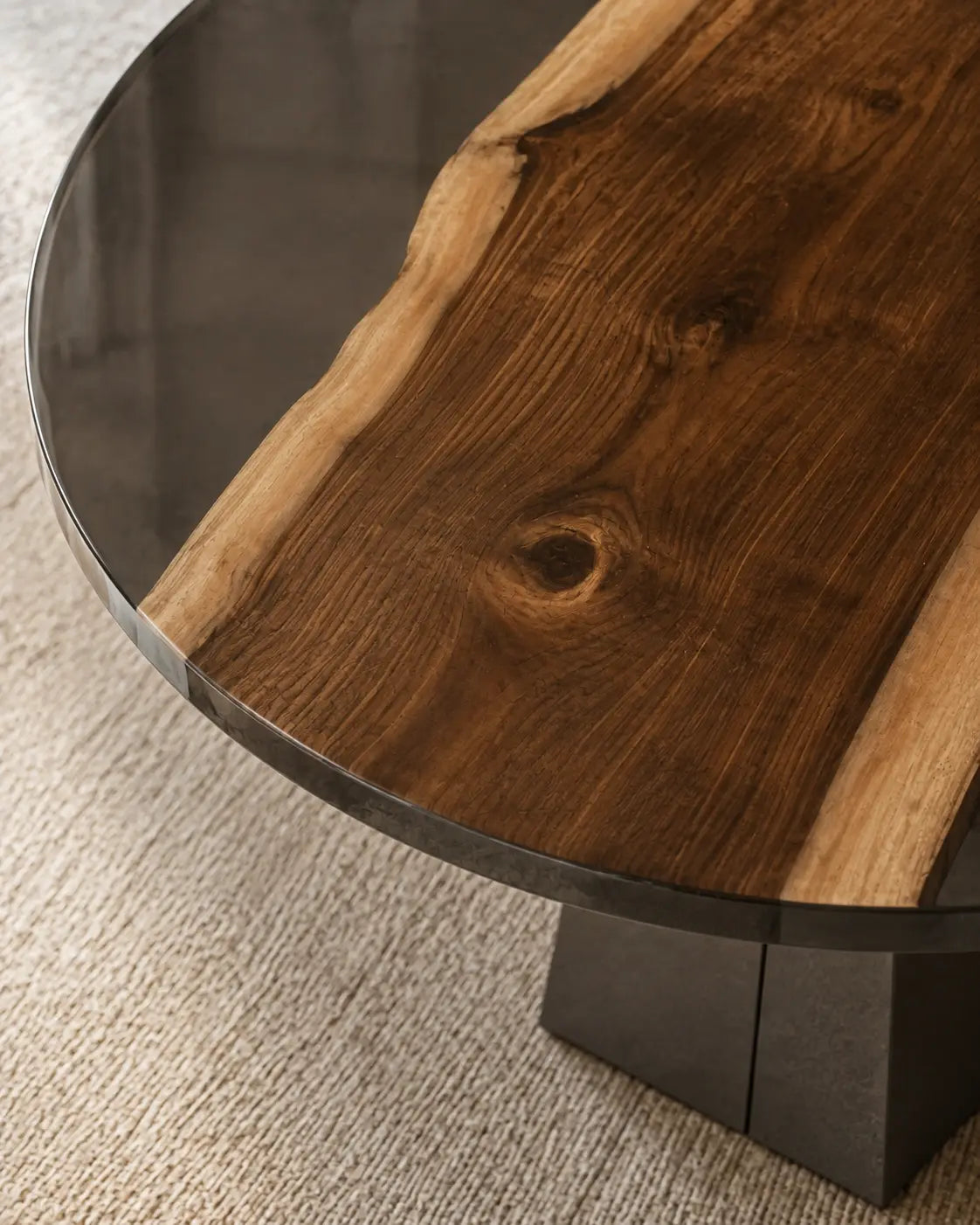 Dusk Crescent Smoky Epoxy Black Walnut Round Dining Table RT33