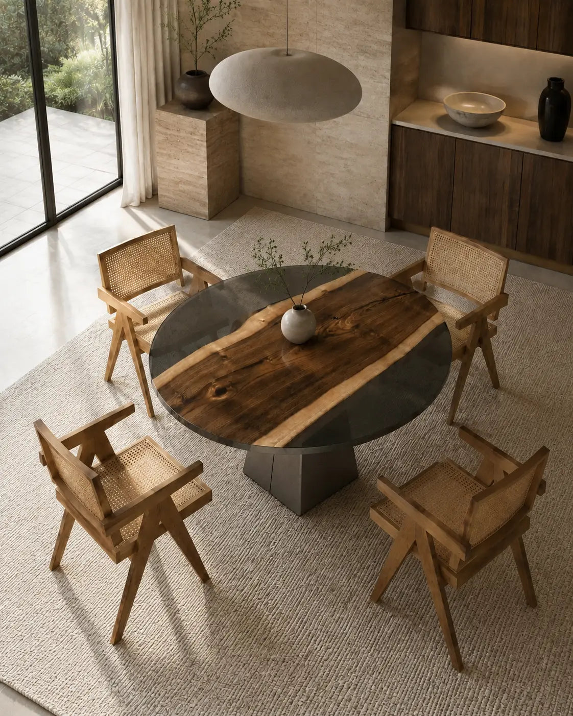 Dusk Crescent Smoky Epoxy Black Walnut Round Dining Table RT33