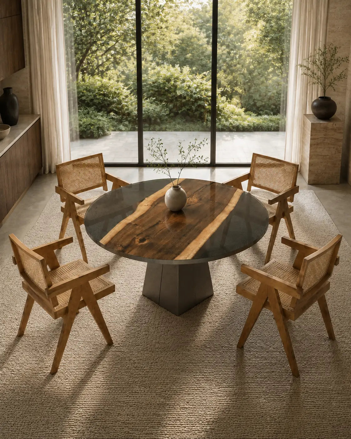 Dusk Crescent Smoky Epoxy Black Walnut Round Dining Table RT33