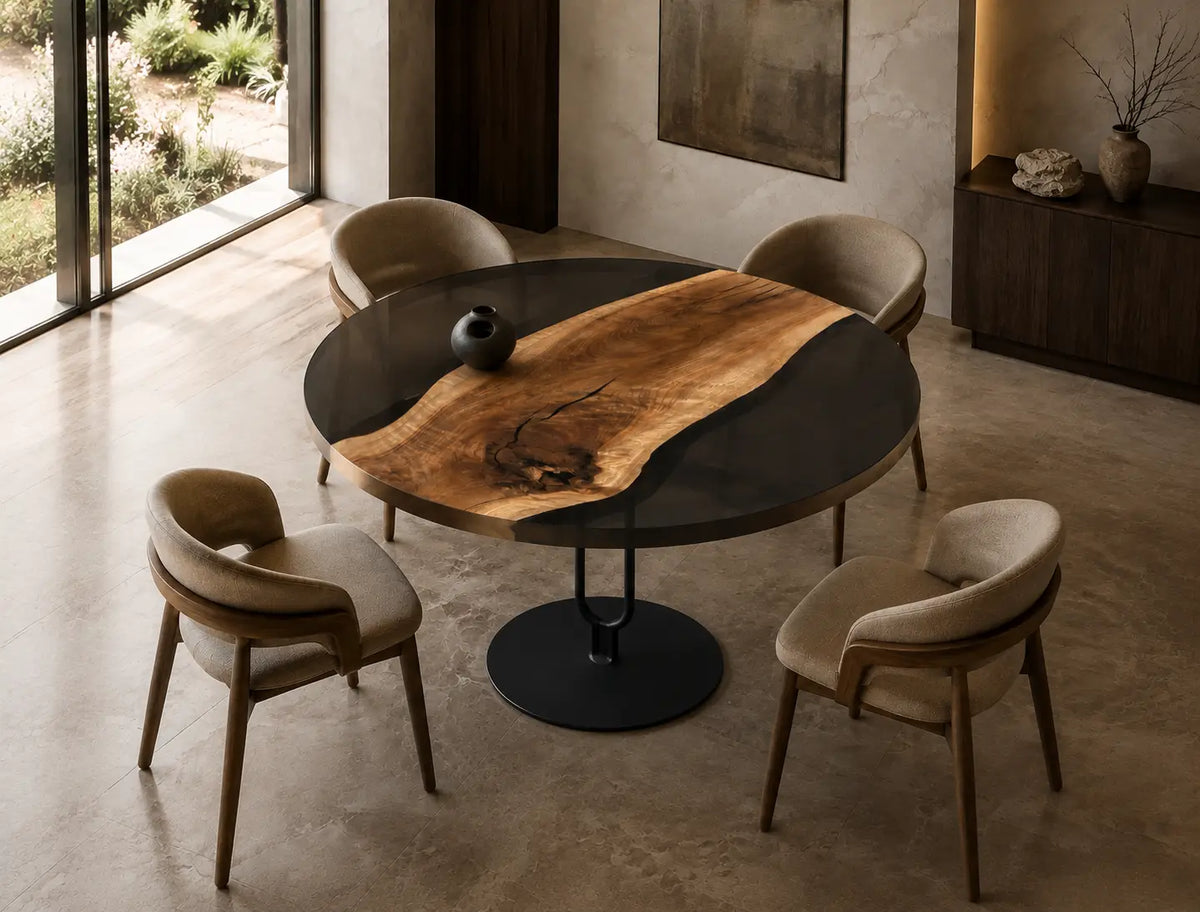 Shadow Banks Smoky Epoxy Black Walnut Round Dining Table RT32