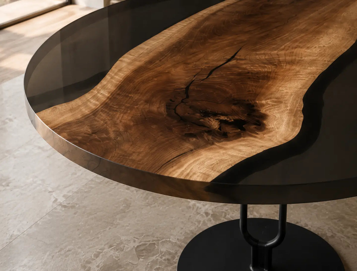 Shadow Banks Smoky Epoxy Black Walnut Round Dining Table RT32