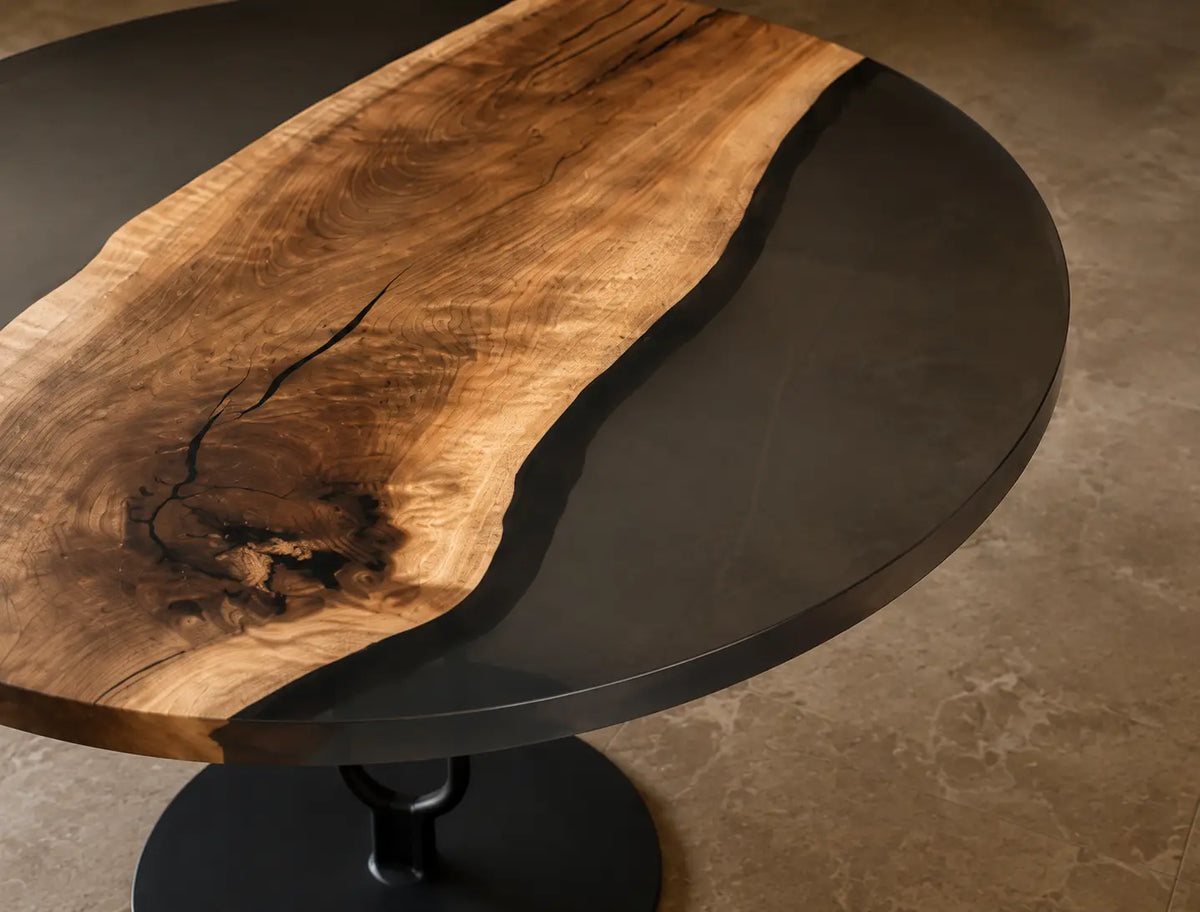 Shadow Banks Smoky Epoxy Black Walnut Round Dining Table RT32
