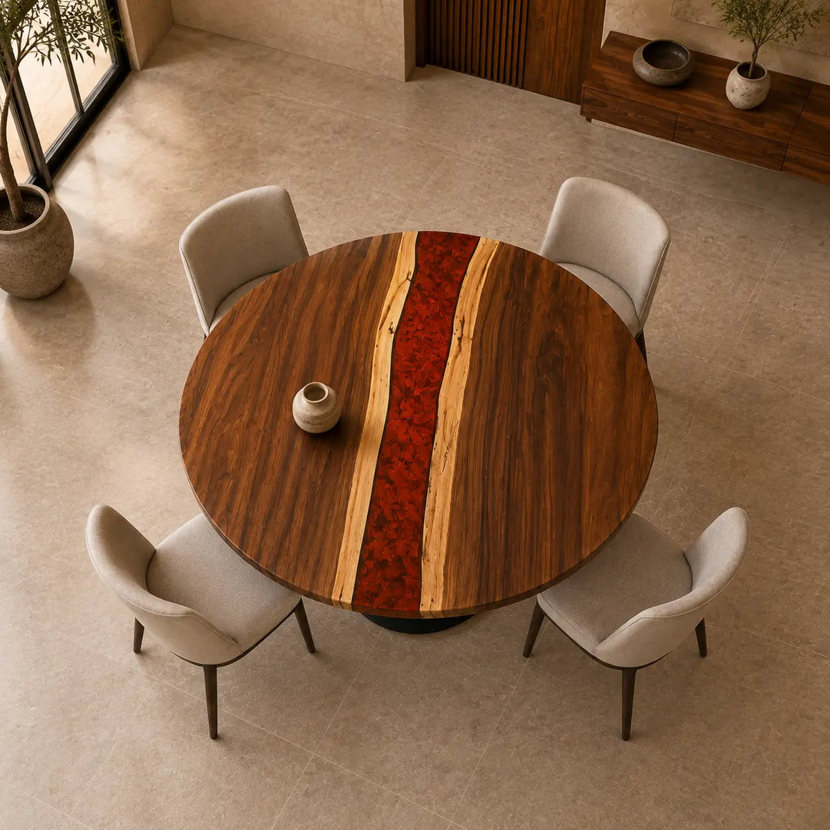 Ruby Channel Red Epoxy Black Walnut Round Dining Table – RT34
