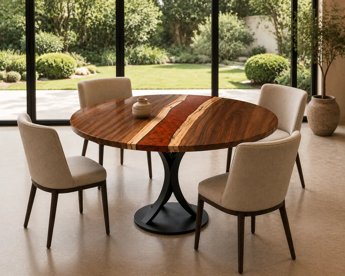 Ruby Channel Red Epoxy Black Walnut Round Dining Table RT34