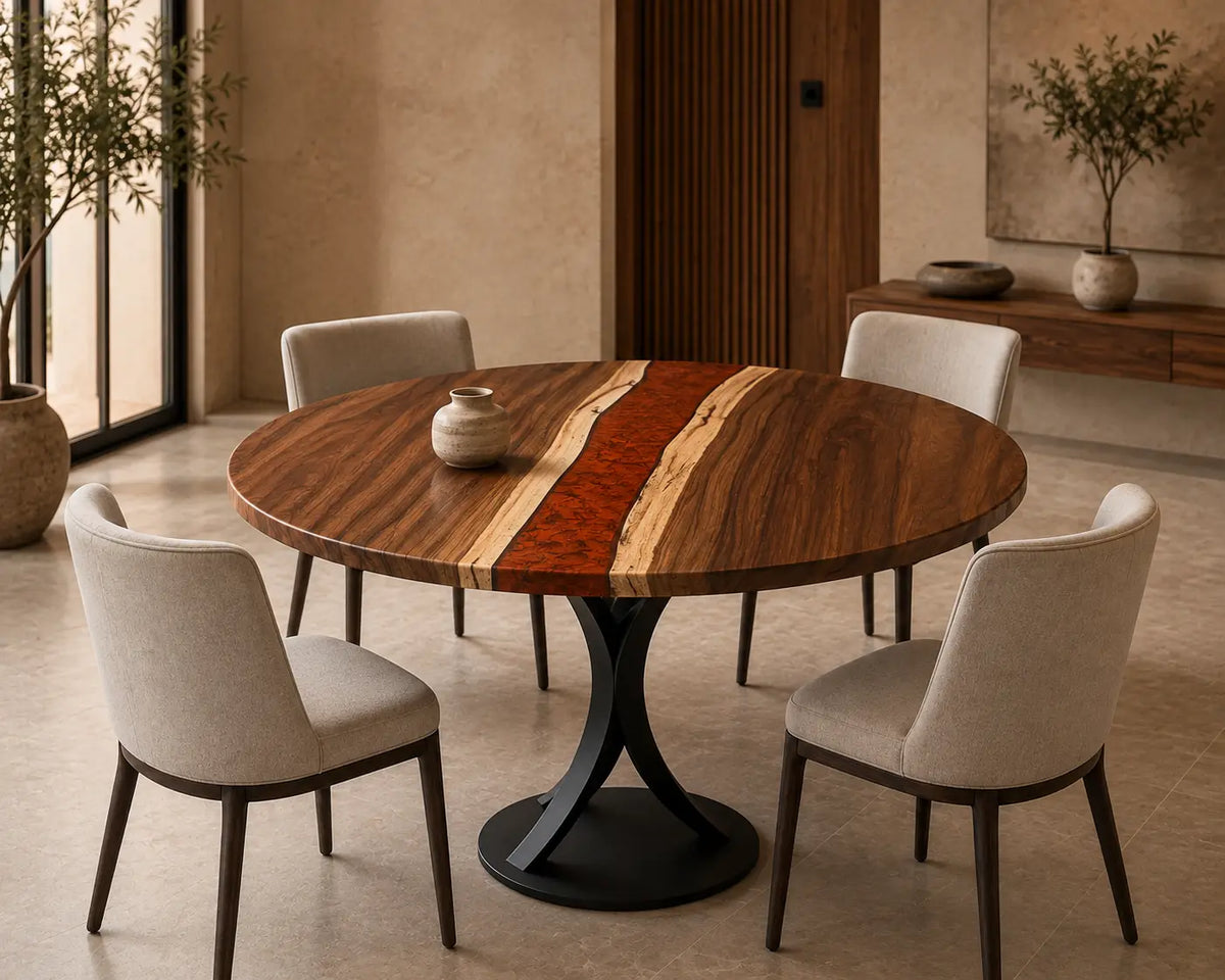 Ruby Channel Red Epoxy Black Walnut Round Dining Table RT34