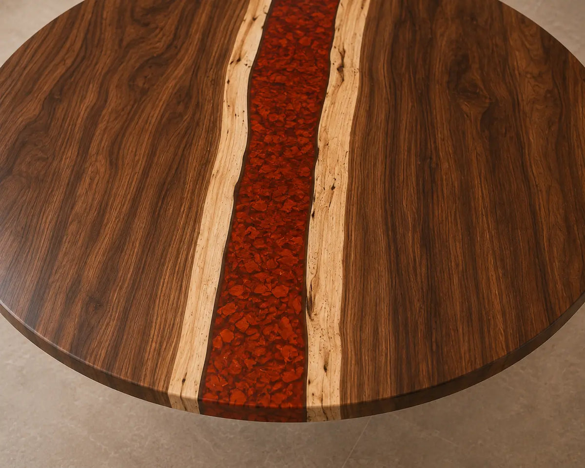 Ruby Channel Red Epoxy Black Walnut Round Dining Table RT34