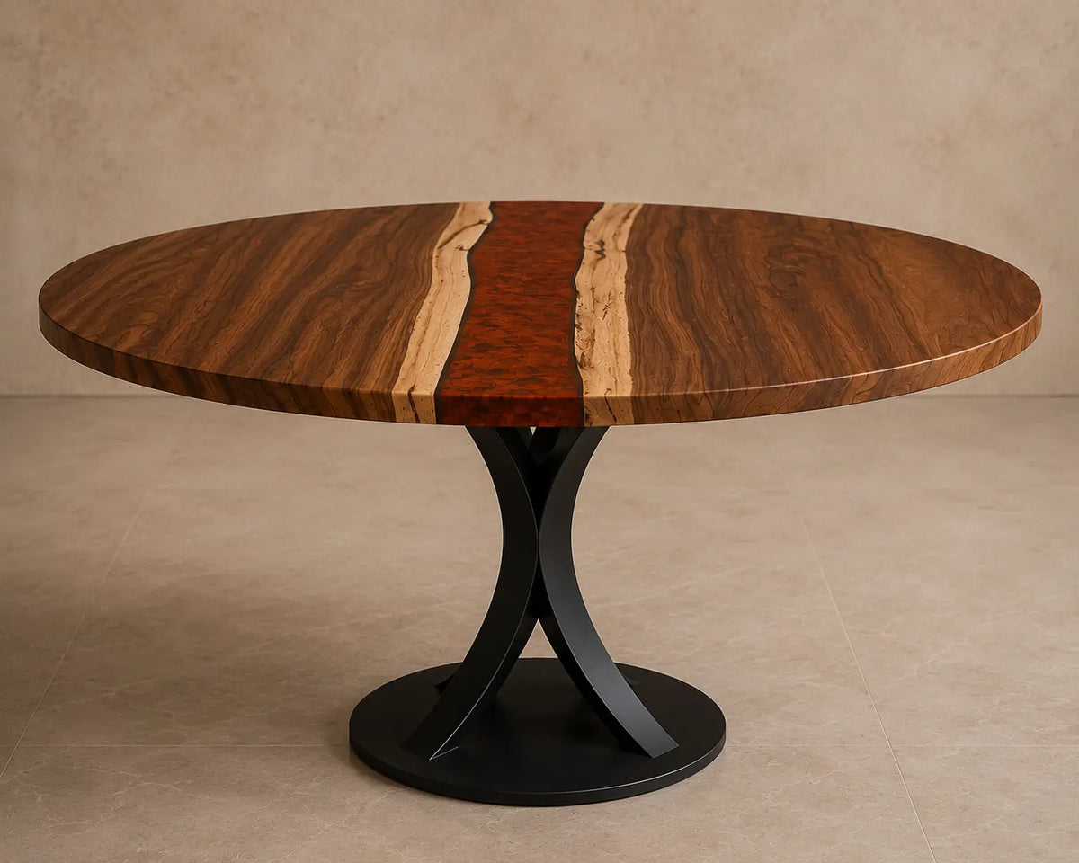 Ruby Channel Red Epoxy Black Walnut Round Dining Table RT34