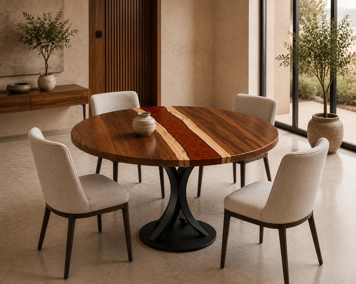 Ruby Channel Red Epoxy Black Walnut Round Dining Table RT34