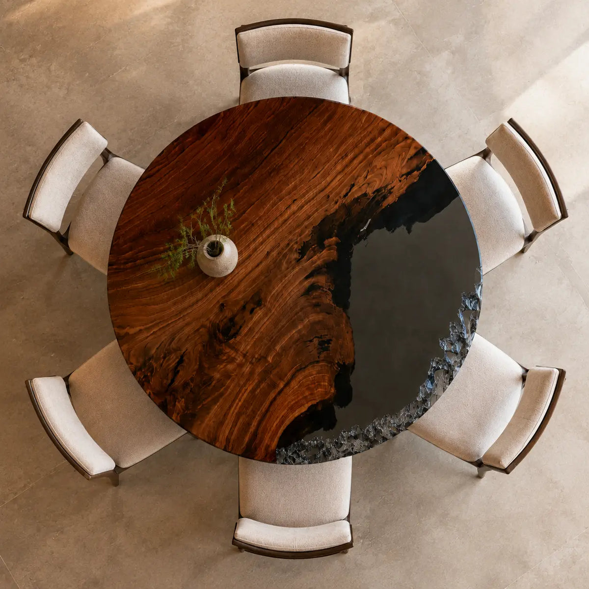 Crystal Escarpment Smoky Epoxy Black Walnut Round Table – RT35