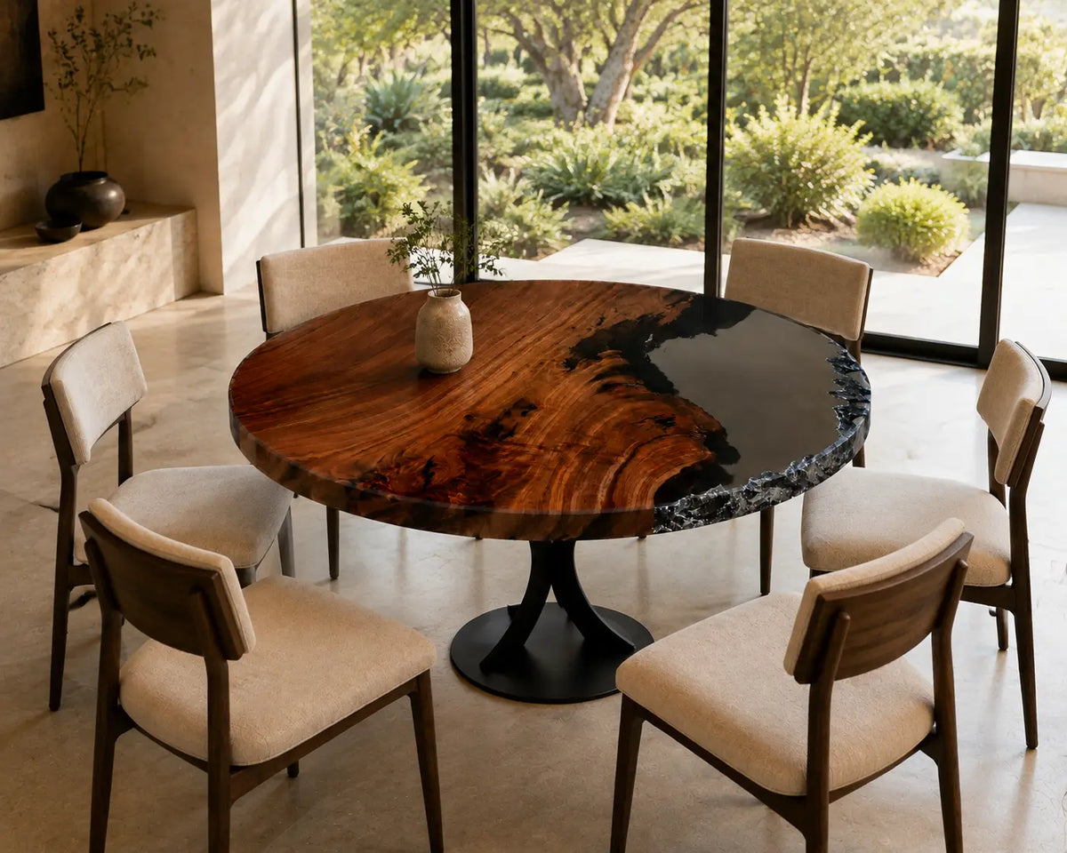Crystal Escarpment Smoky Epoxy Black Walnut Round Table RT35