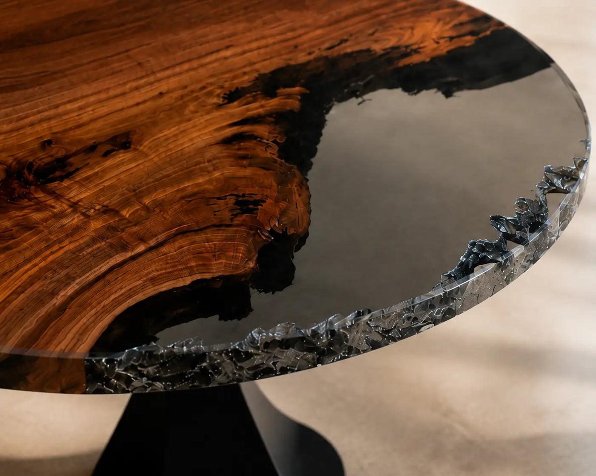 Crystal Escarpment Smoky Epoxy Black Walnut Round Table RT35