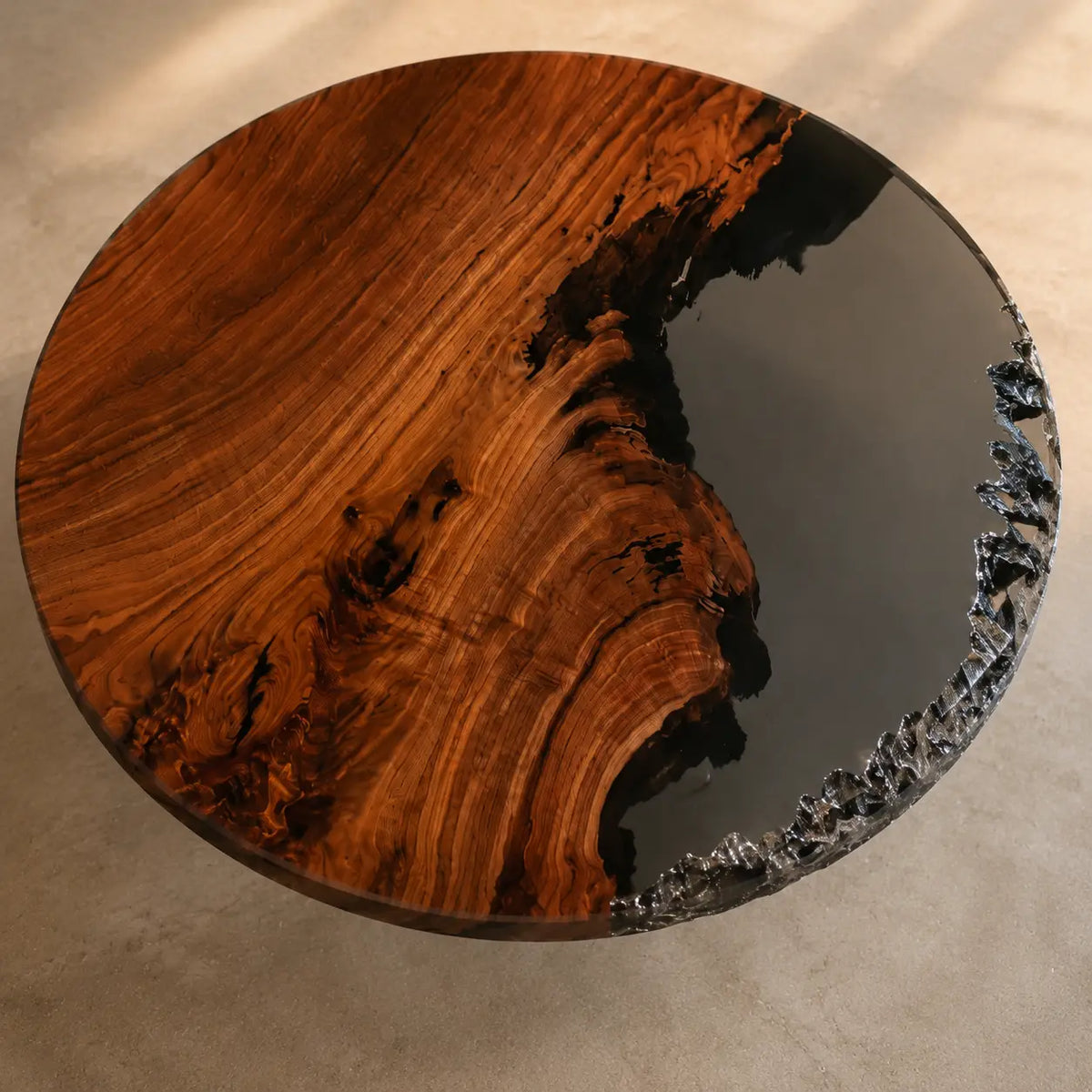 Crystal Escarpment Smoky Epoxy Black Walnut Round Table RT35