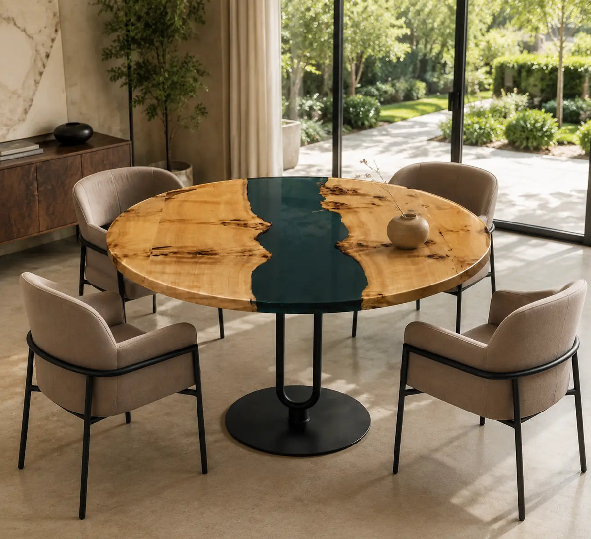 Teal Passage Epoxy Poplar Round Dining Table RT37