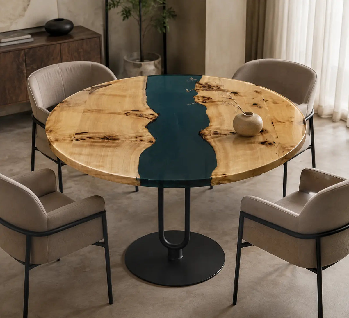 Teal Passage Epoxy Poplar Round Dining Table RT37