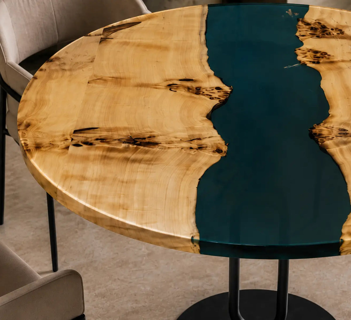 Teal Passage Epoxy Poplar Round Dining Table RT37