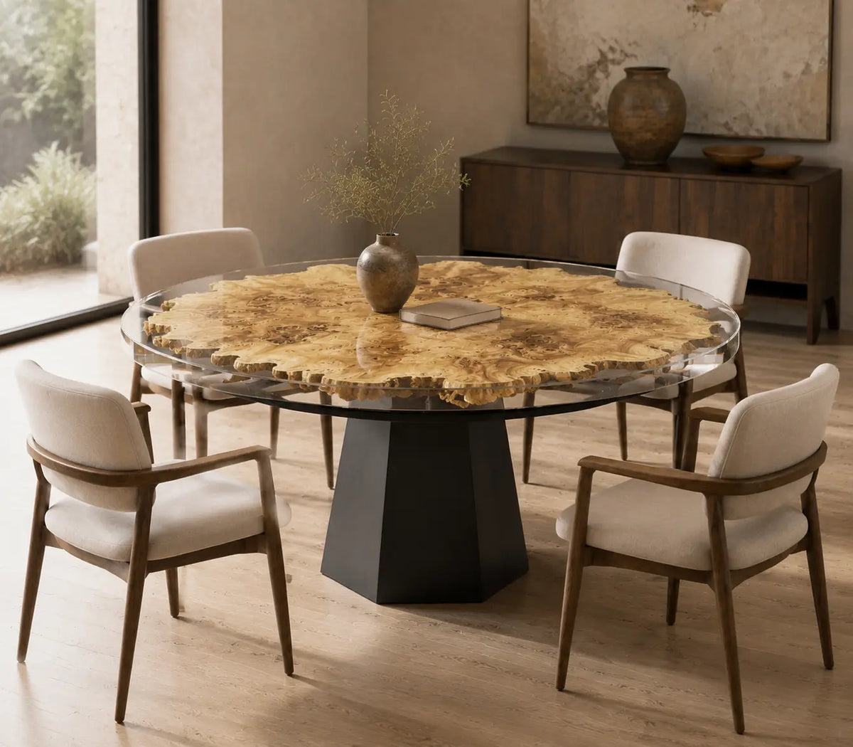 Luminous Burl Clear Epoxy Poplar Round Dining Table RT39
