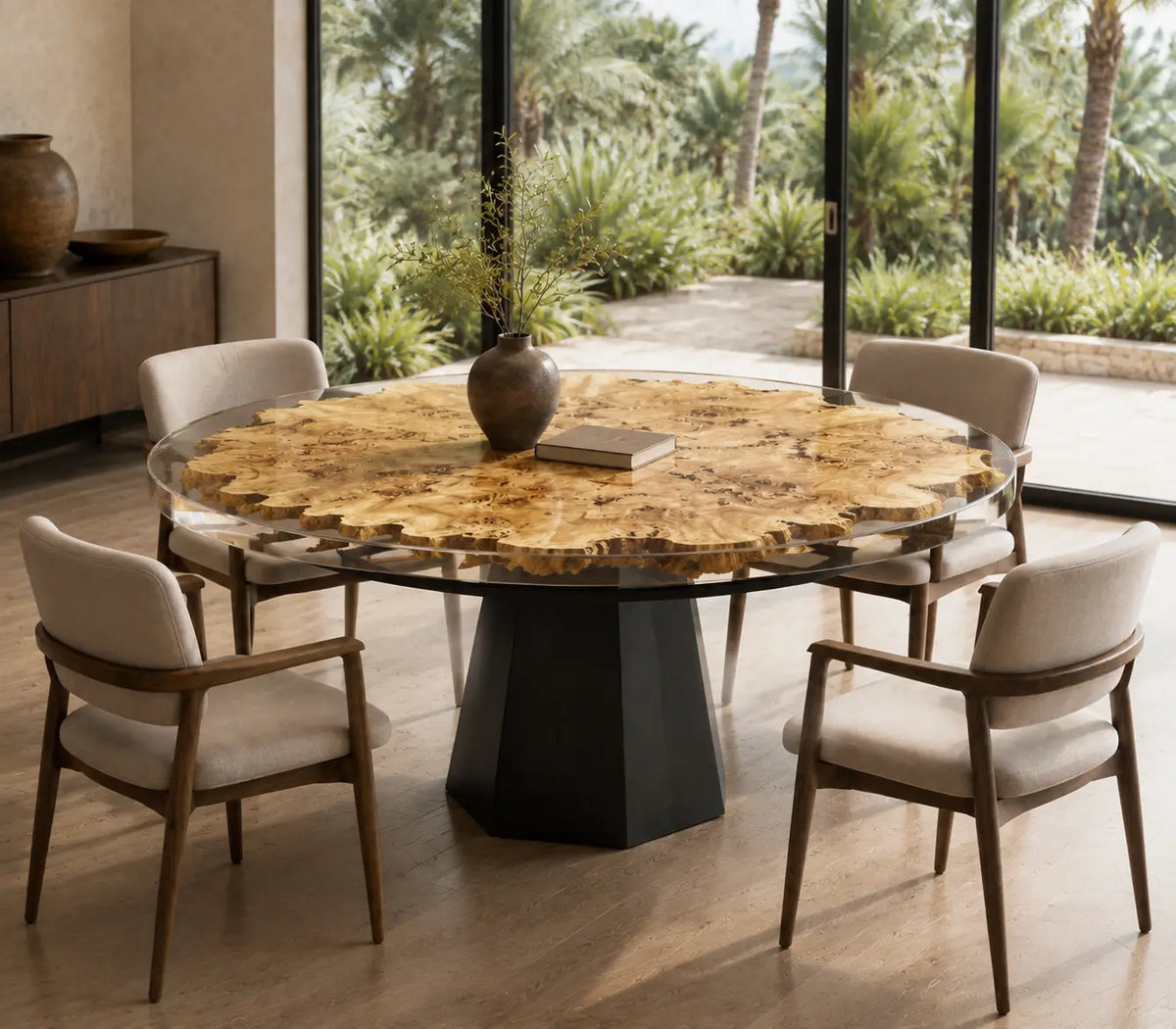 Golden Canopy Clear Epoxy Poplar Round Dining Table RT40