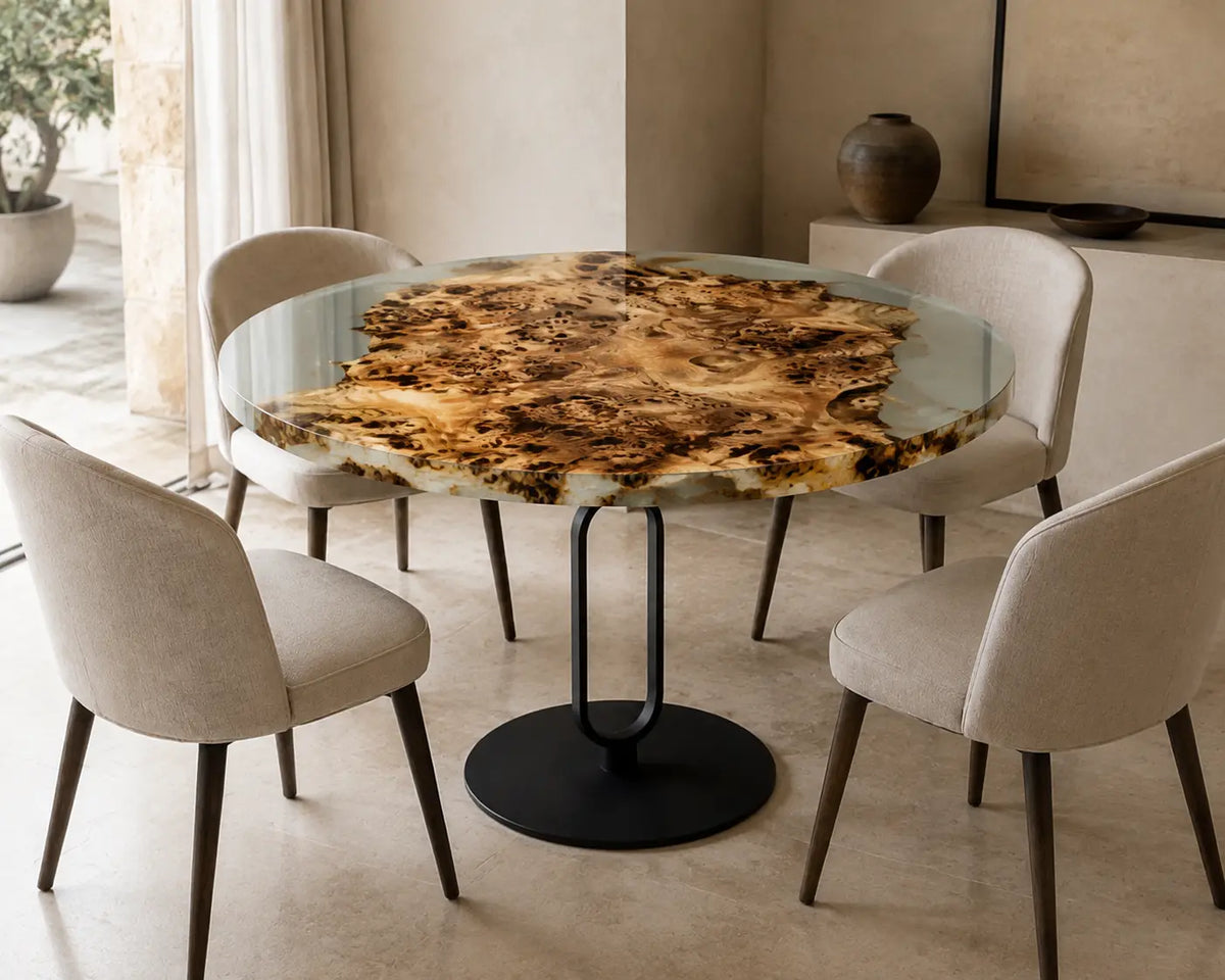 Burl Tapestry Clear Epoxy Poplar Round Dining Table RT41