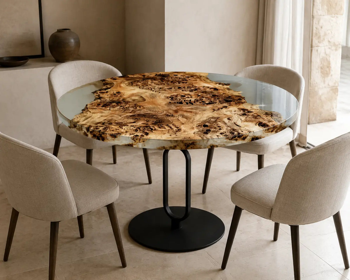 Burl Tapestry Clear Epoxy Poplar Round Dining Table RT41